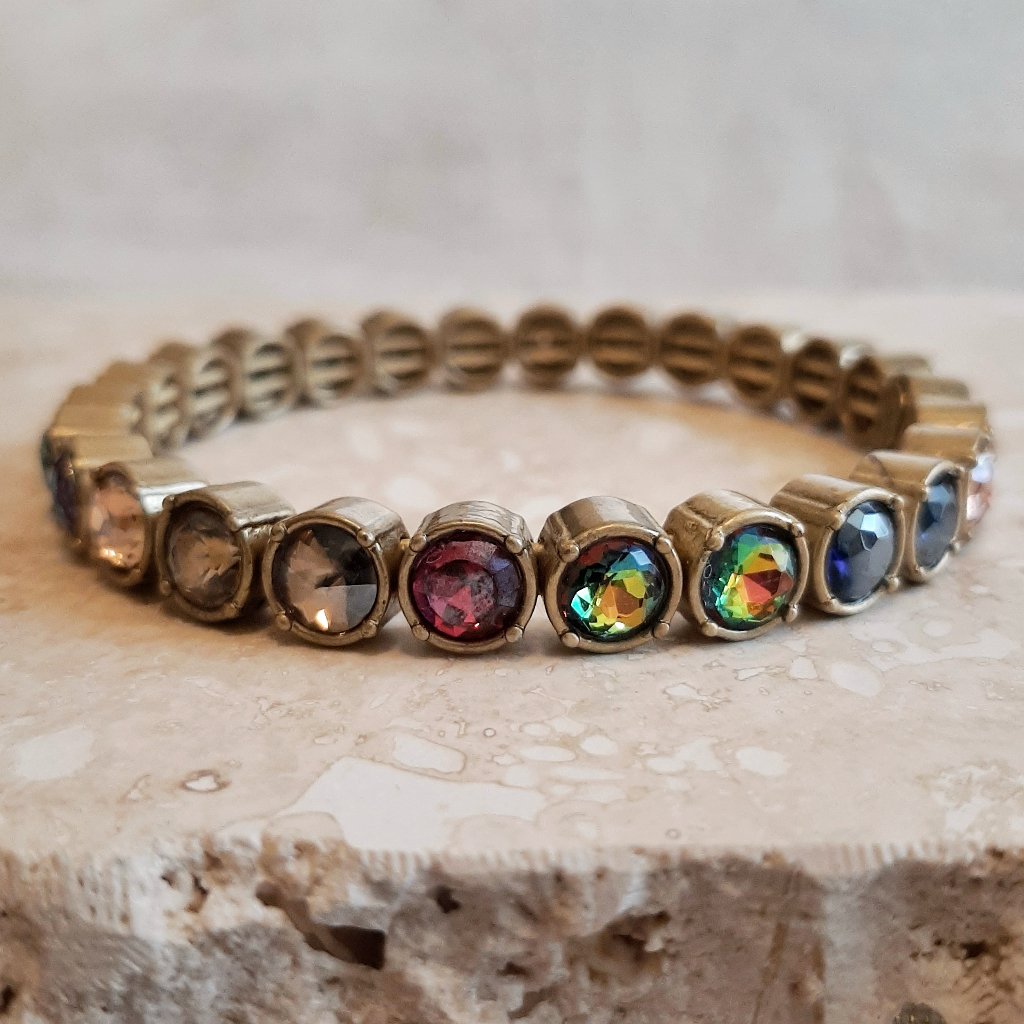Stella Dot Multicolor Faceted Rhinestone Stretch Bracelet Bangle 27$